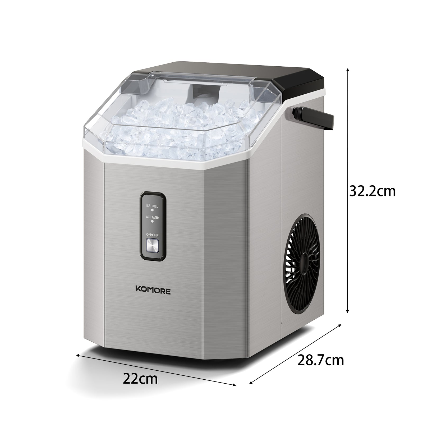 Nugget Ice Maker Portable Ice Machine With Handle, 15kg/24h, Ready In 5 Minutes, Self-cleaning, Easy To Use For Home | Silver