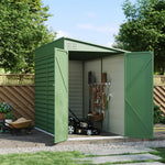 Zinc Steel Metal Garden Shed 4.7 × 8.86 Ft, Sloped Roof Outdoor Storage Shed With Built-in Hooks, Space-saving Design