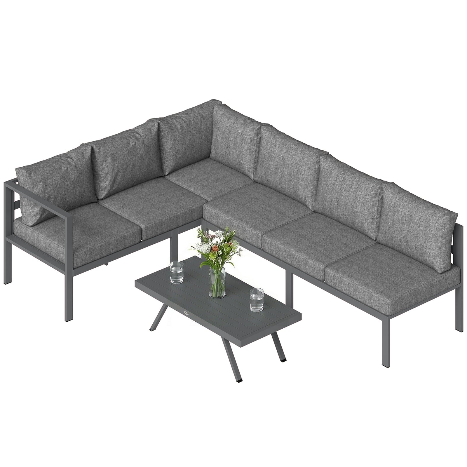 Outsunny Patio Furniture Set Adjustable Backrest L-shaped Dark Grey