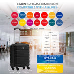 55x40x20cm Lightweight Luggage Hard Shell Cabin Suitcase 60+ Airlines Approved - Carry On Case - 4 Wheels | 55 x 40 x 20cm | Black & Silver