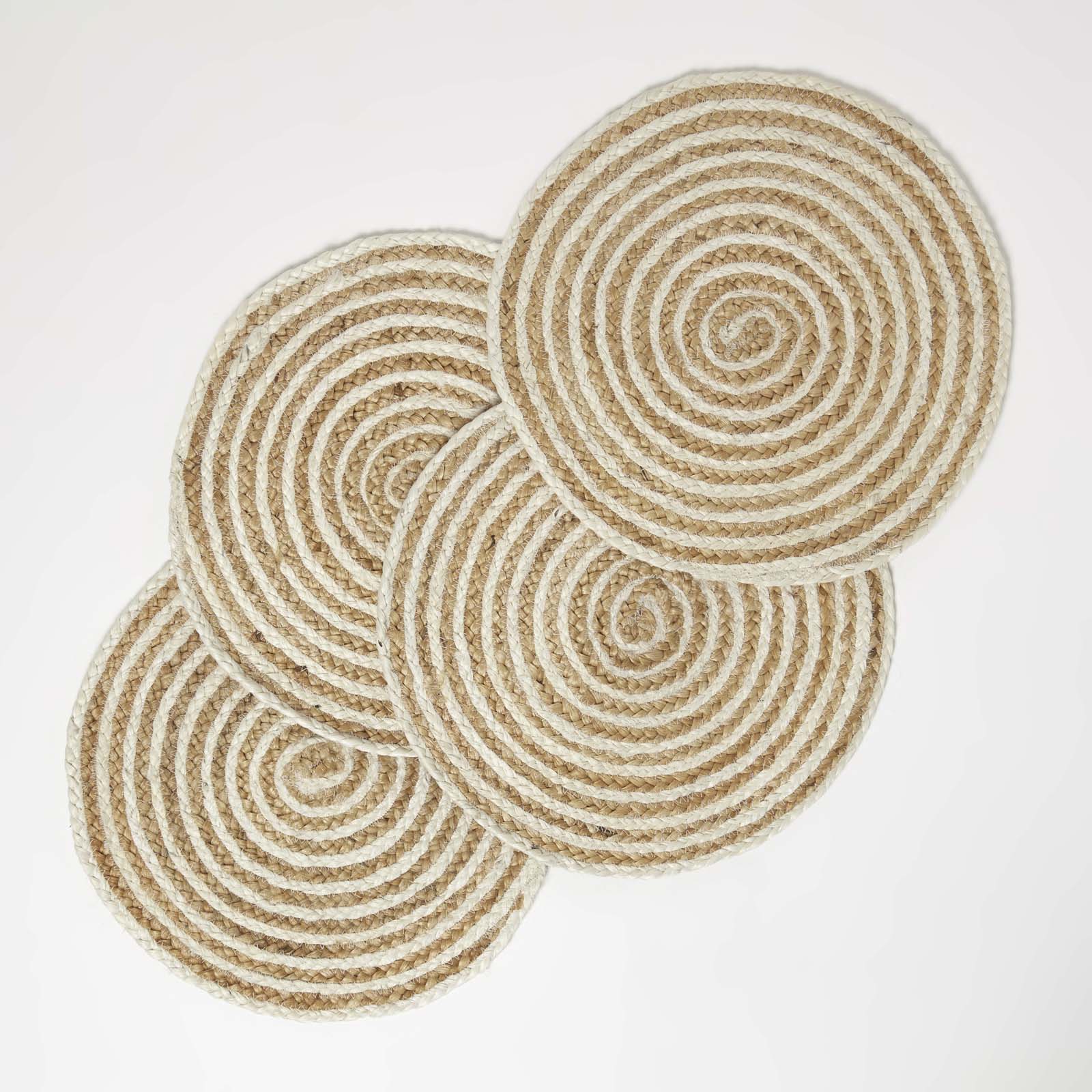 Natural & Cream Spiral Jute Handwoven Round Placemats Set Of 4