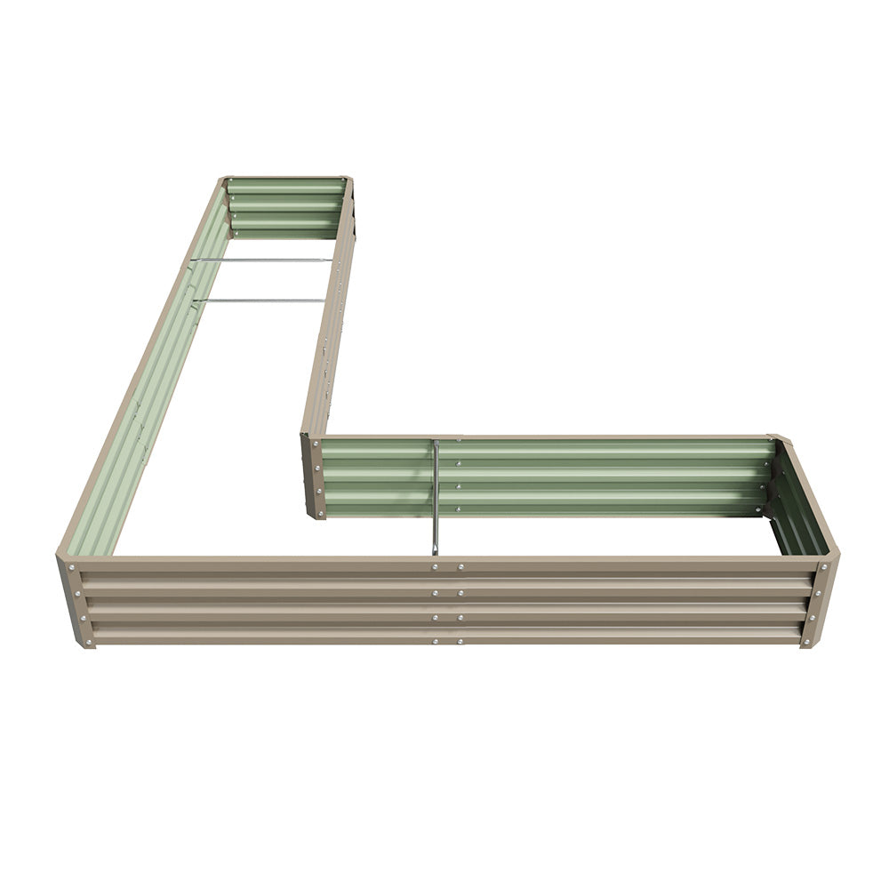 L-shaped Galvanized Steel Raised Garden Bed | One Size | Brown