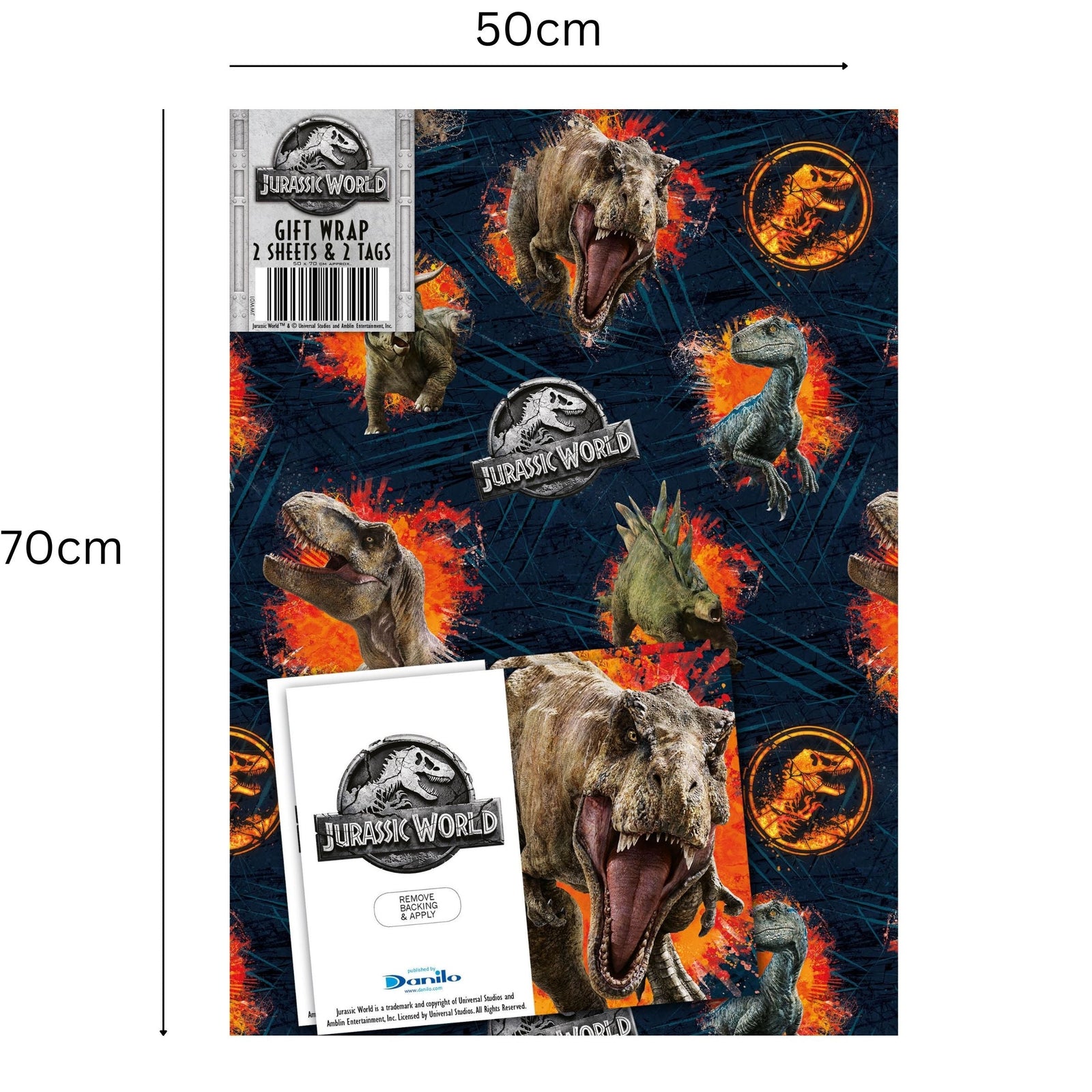 Jurassic World Gift Wrap, 4 Sheet 4 Tag, Bundle Official Product