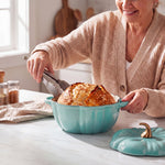Enamelled Cast Iron Pumpkin Dutch Oven With Lid And Handles | Teal