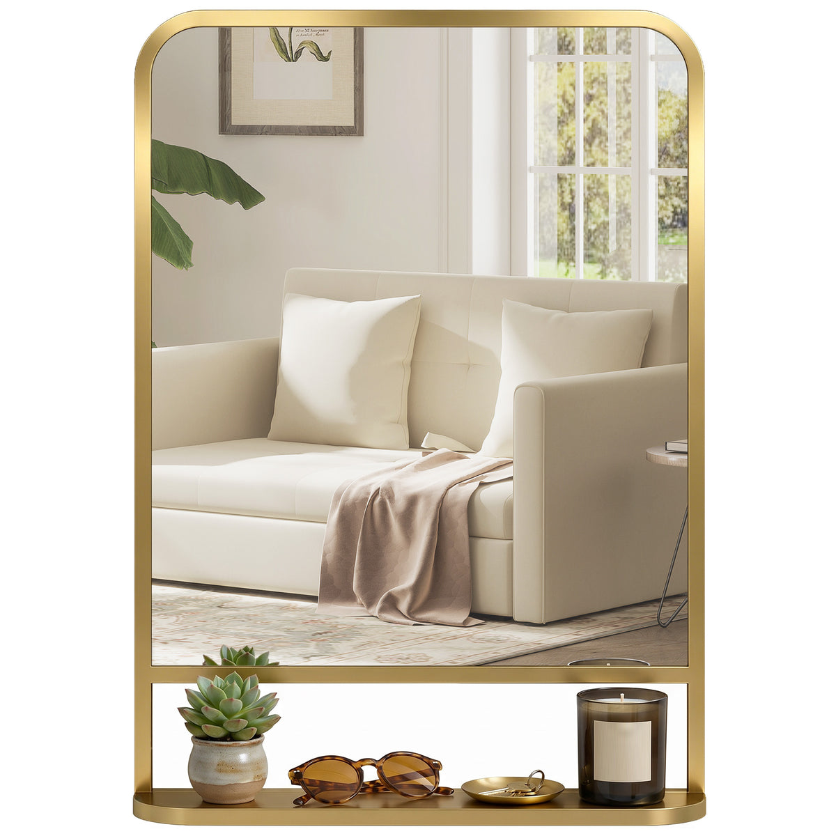 HOMCOM Rectangle Wall Mirror With Shelf 70 X 50 Cm, For Living Room, Bedroom