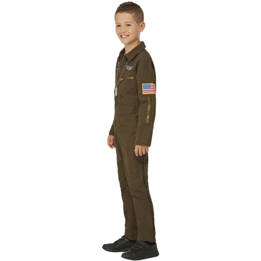 Top Gun Maverick Child's Aviator Costume, Green | Age 7-9