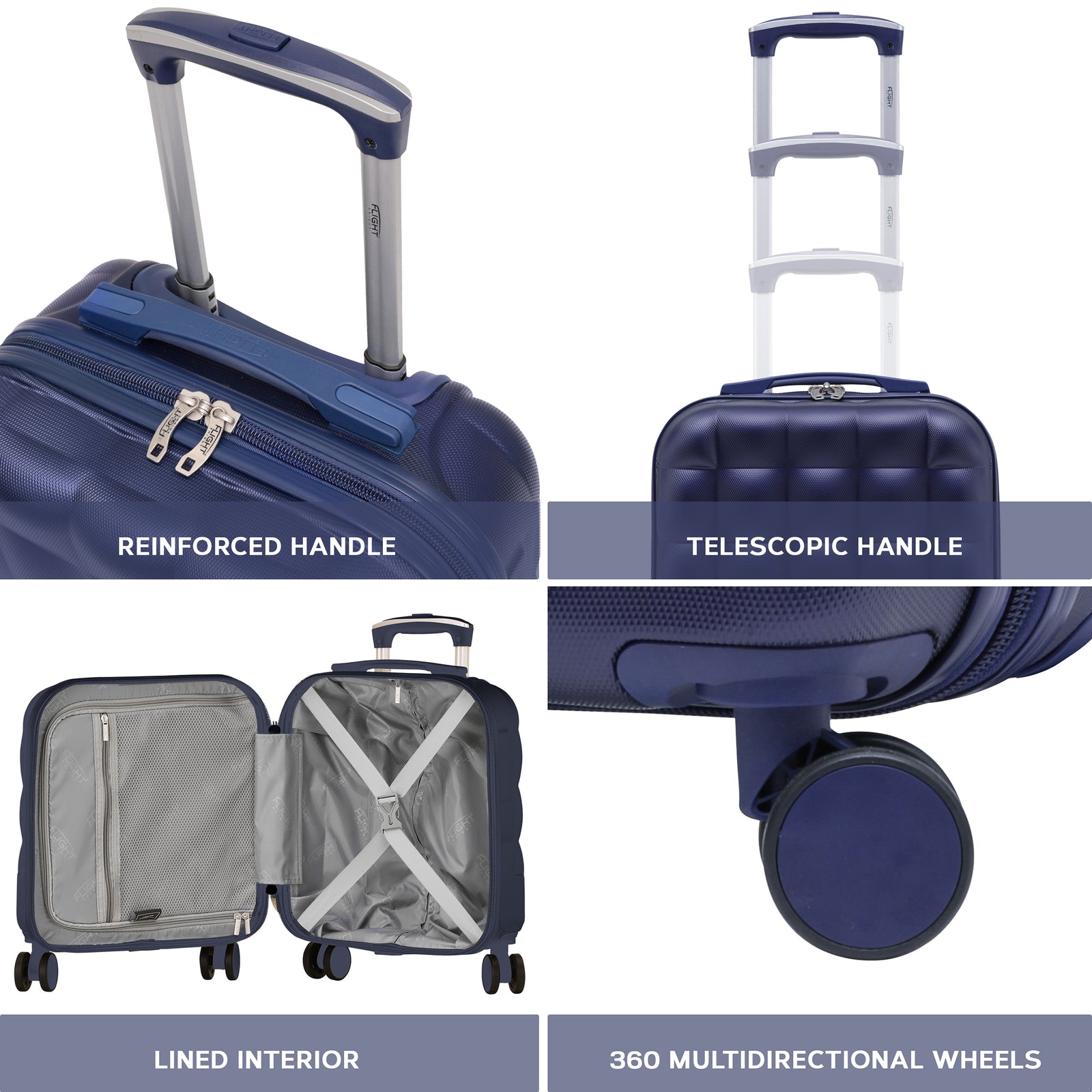 45x36x20cm Lightweight Underseat Cabin Carry On Suitcase - 100+ Airline Approved - Hard Shell Luggage - 4 Wheels - Bubble Design | Cabin | Navy Blue