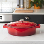 Cast Iron Casserole Set Of 2 26cm & 28cm / 4.3l & 5.8l Dishes Oven Proof Enamelled Cast Iron Pans With Lids | Red