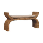 Artisan Furniture Solid Wood Rattan Weave Boucle Bench, Upholstered