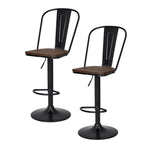 Set Of 2 Industrial Bar Stools Adjustable Height 360° Swivel Counter Chairs High Back