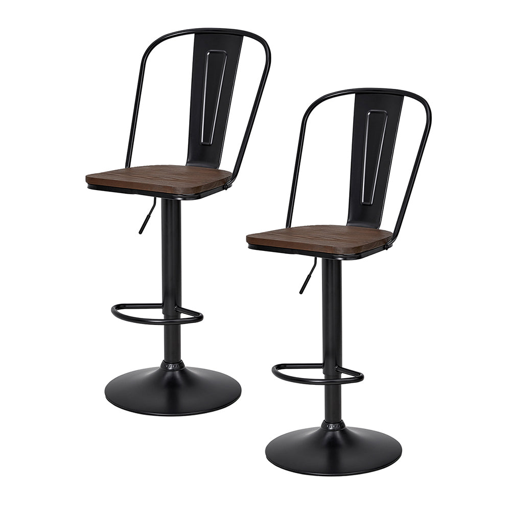 Set Of 2 Industrial Bar Stools Adjustable Height 360° Swivel Counter Chairs High Back