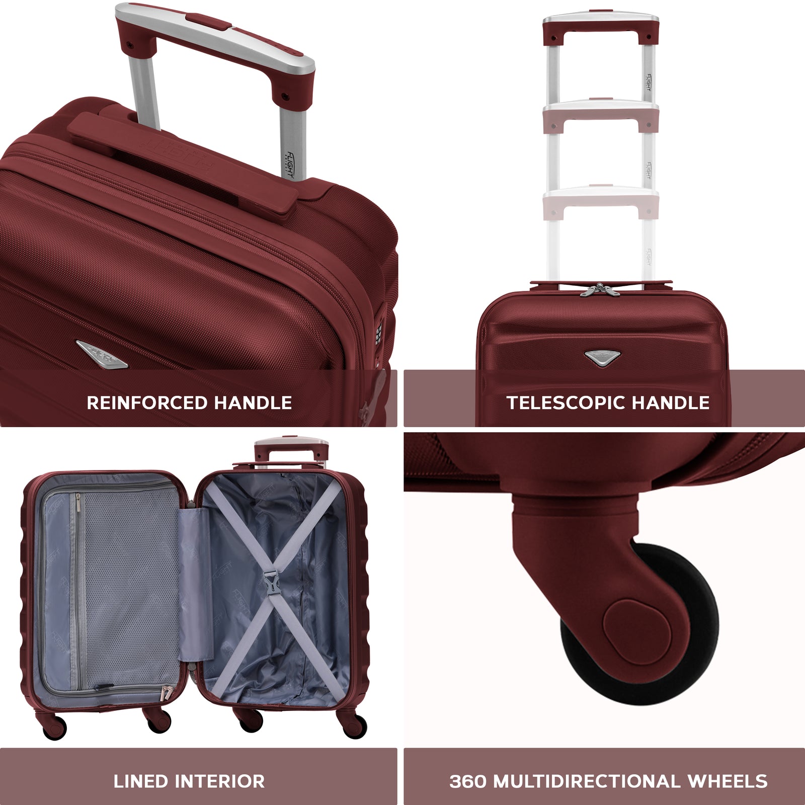 55x35x20cm Lightweight 4 Wheel Cabin Carry On Suitcase Overhead Case Approved For 100+ Airlines With Integrated Tsa Lock | 55 x 35 x 20cm | Burgundy