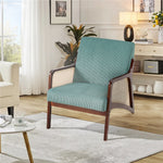 Corduroy Armchair With Rattan-weave Side Panels – Accent Chair With Rubberwood Legs | Green