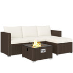 5 Piece Rattan Set With Gas Fire Pit | Brown