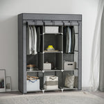 Fabric Portable Wardrobe With 8 Shelves 2 Hanging Rails | Dark Grey
