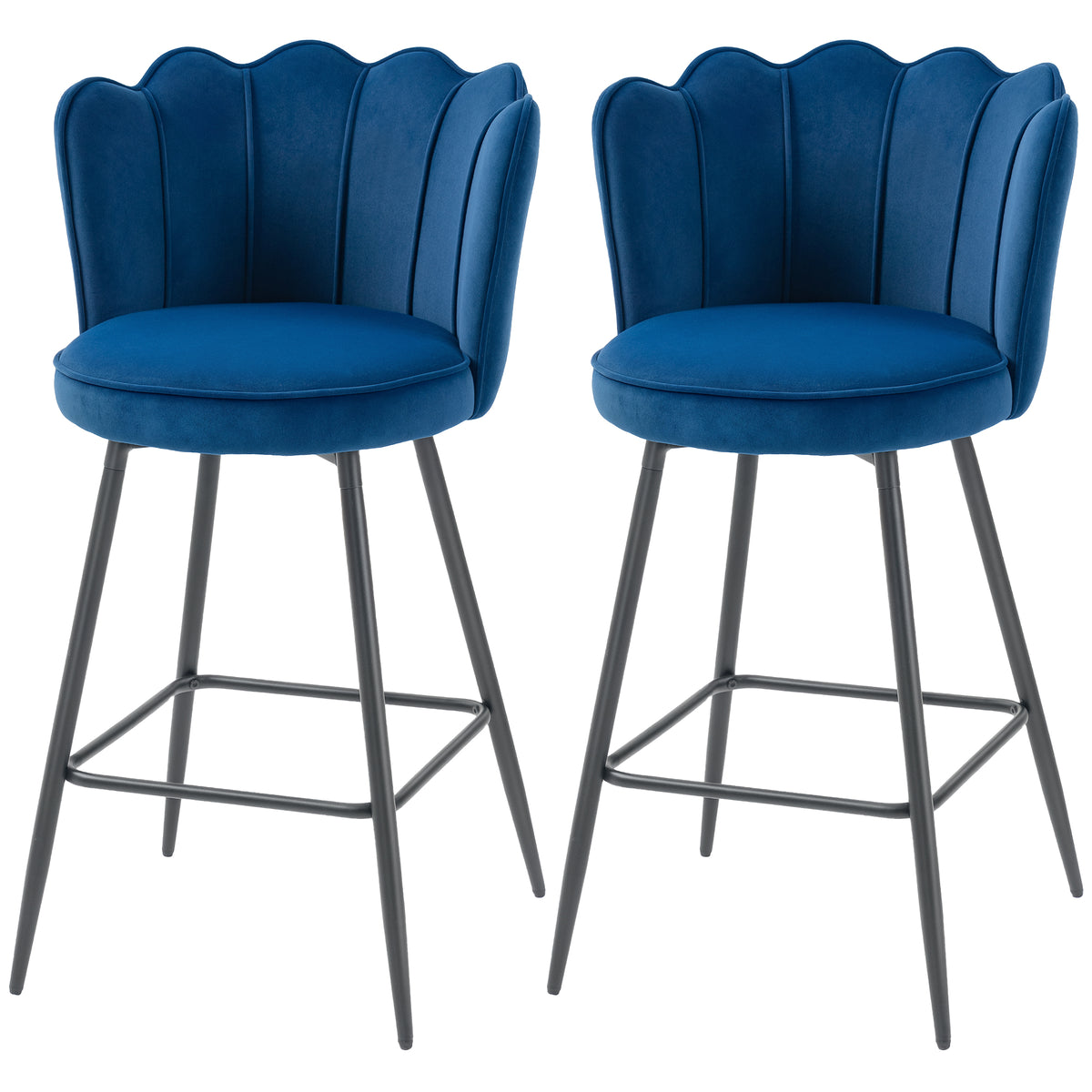 Barstool With Petal Backrest For Kitchen Island | Set of 2 | Dark Blue