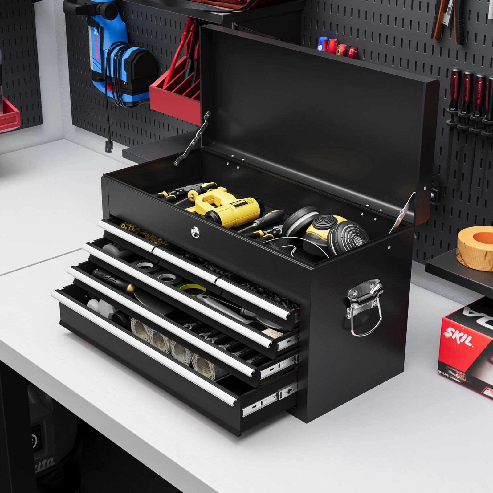 6 Drawer Tool Chest, Lockable, Portable | Black