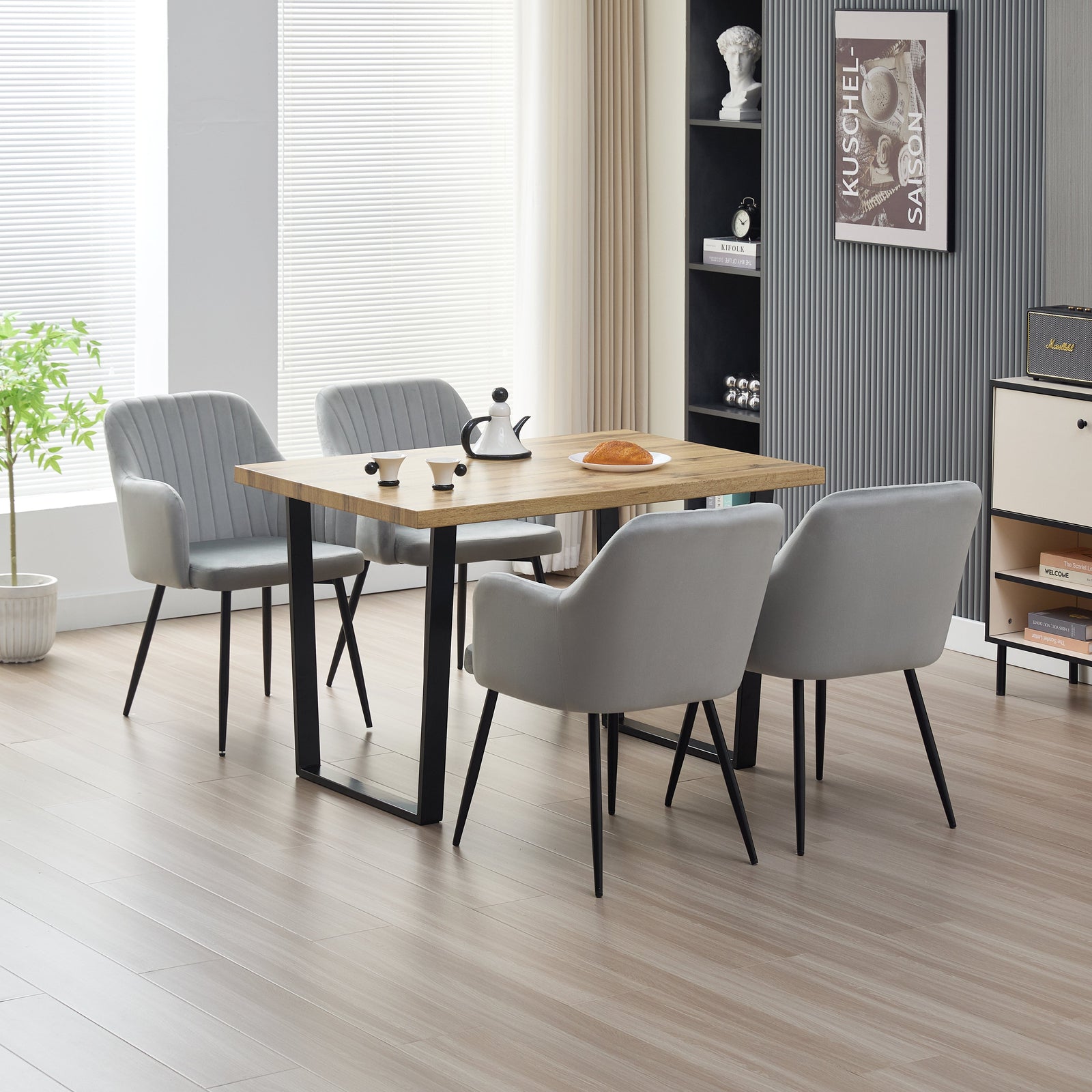 Stylish Colorado Dining Table Set With 4 Velvet Charlotte Chairs | Grey