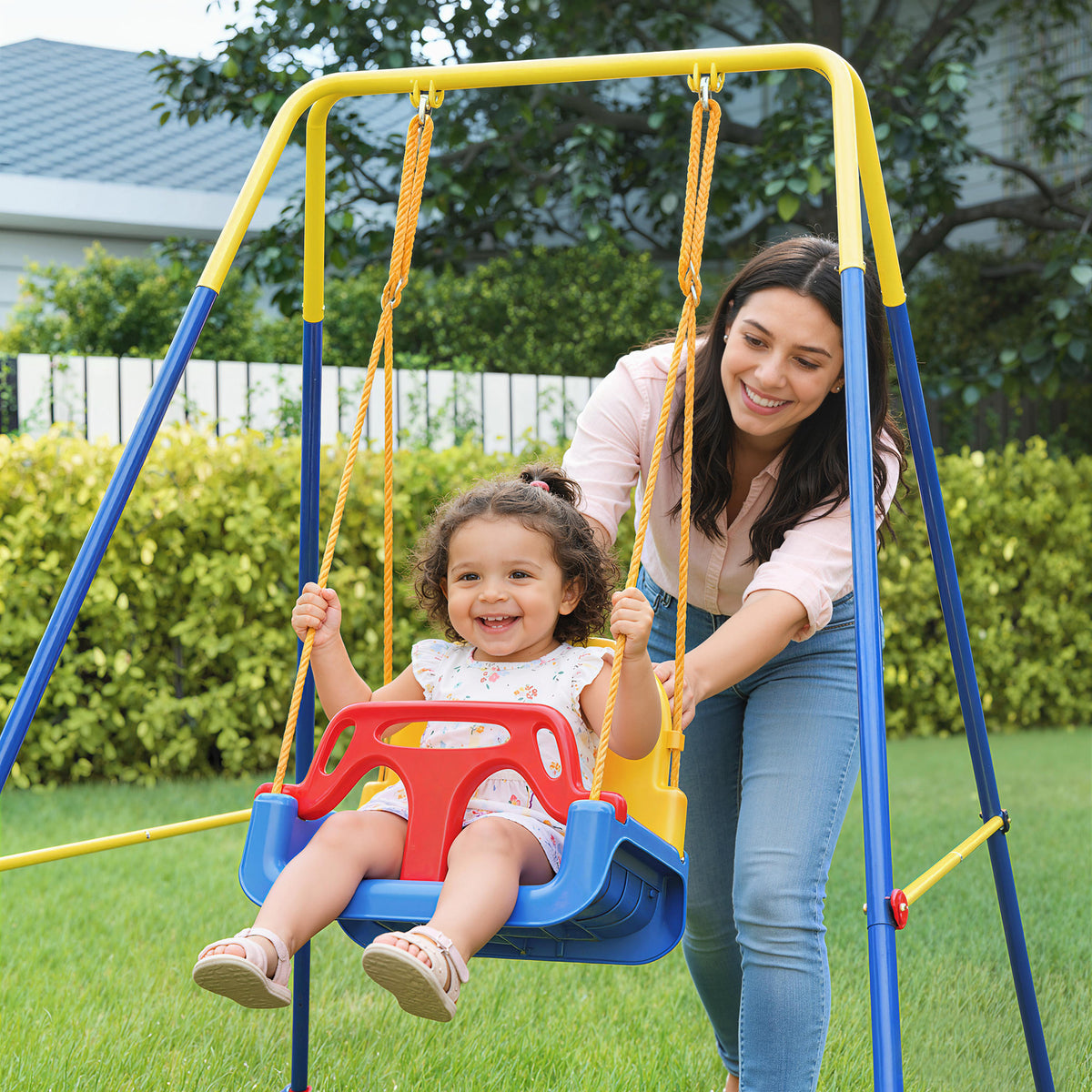 AIYAPLAY 3 In 1 Toddler Swing Set, Folding Child Swing Set For Kids, Blue