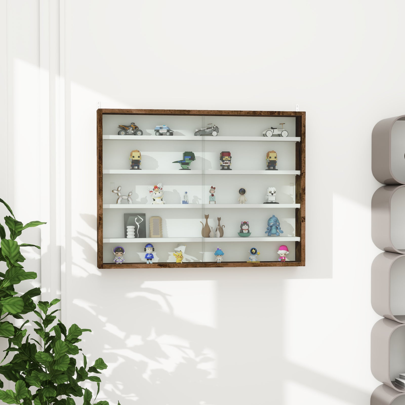 5-tier Wall Display Shelf Unit Cabinet W/ Shelves | Brown