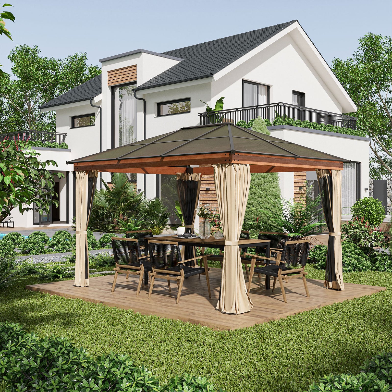 Hardtop Gazebo Polycarbonate Canopy W/nettings Sidewalls