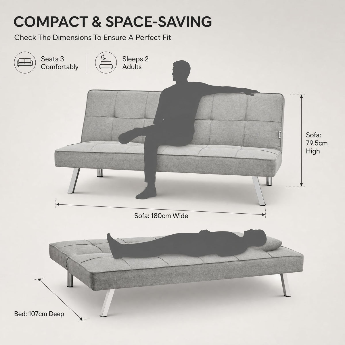 Britney Linen Sofa Bed 3 Seater | Grey