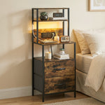 HOMCOM Bedside Table With Charging Station & Led Light Strips, Rustic Brown