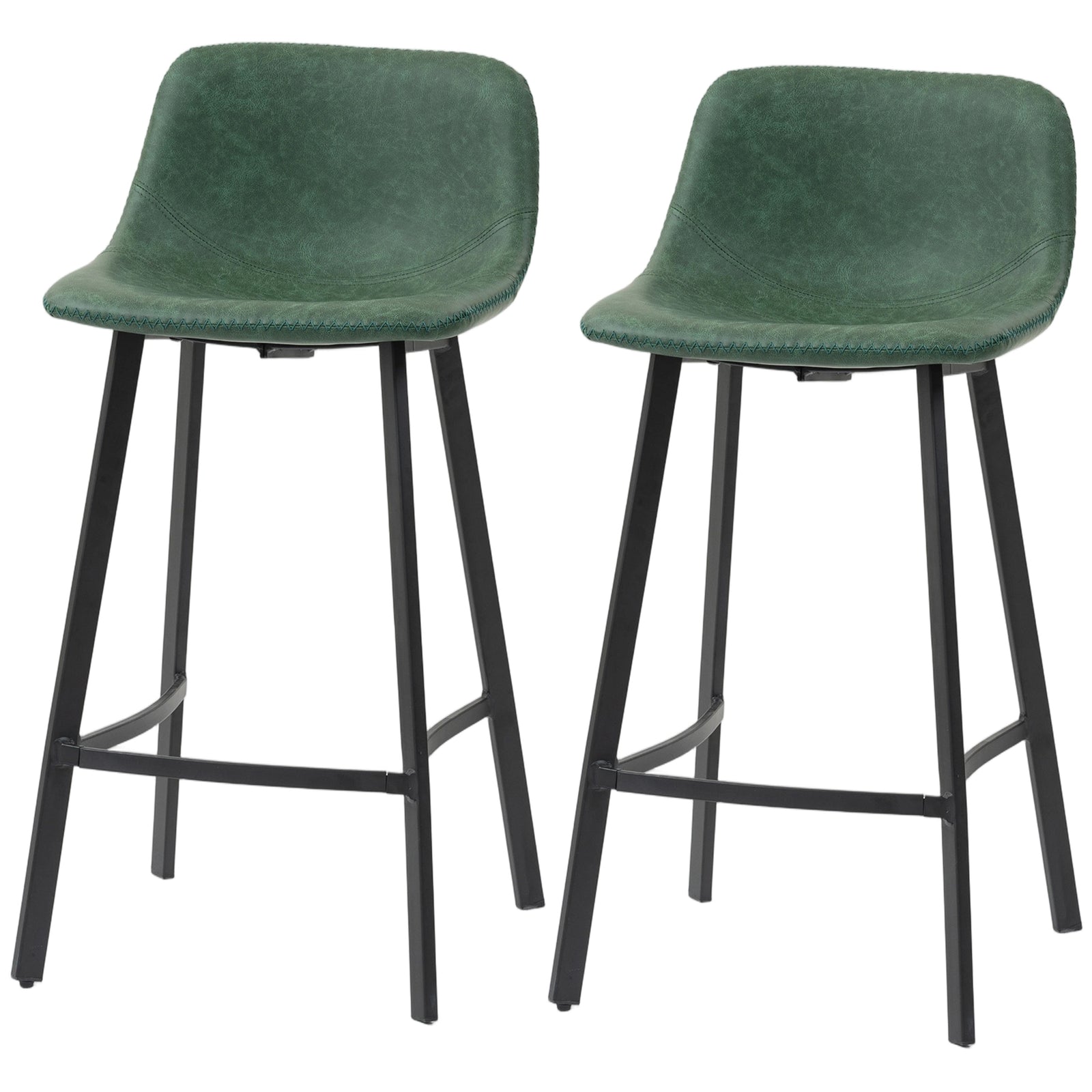 Bar Stools Set Of 2, Bar Chairs With Back And Steel Legs | Green