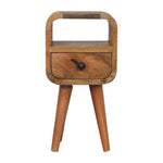 Solid Wood Extra Mini Oak-ish Curved Bedside, 1 Drawer And Open Slot, Beige