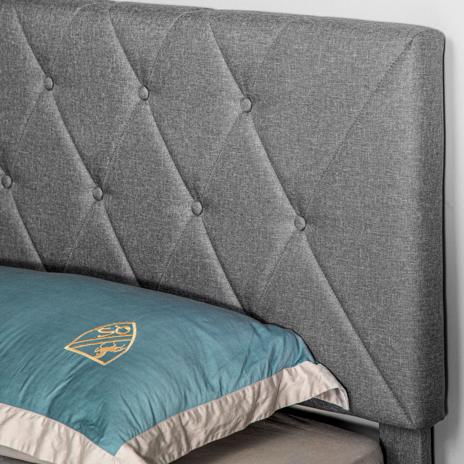 Double/king Bed Frame W/ 5 Level Adjustable Linen Headboard | King