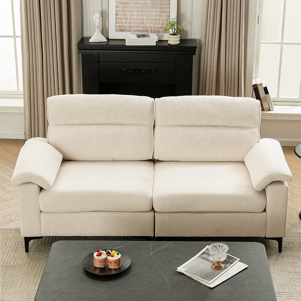 Minimalist Chenille Fabric Two-seat Sofa With Wooden Frame & Black Metal Legs | Beige