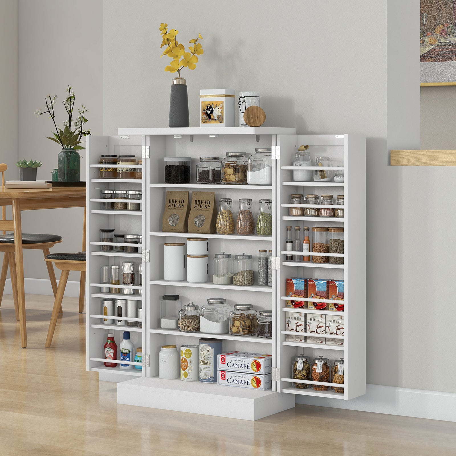 Freestanding Kitchen Storage Cabinet With Spice Racks