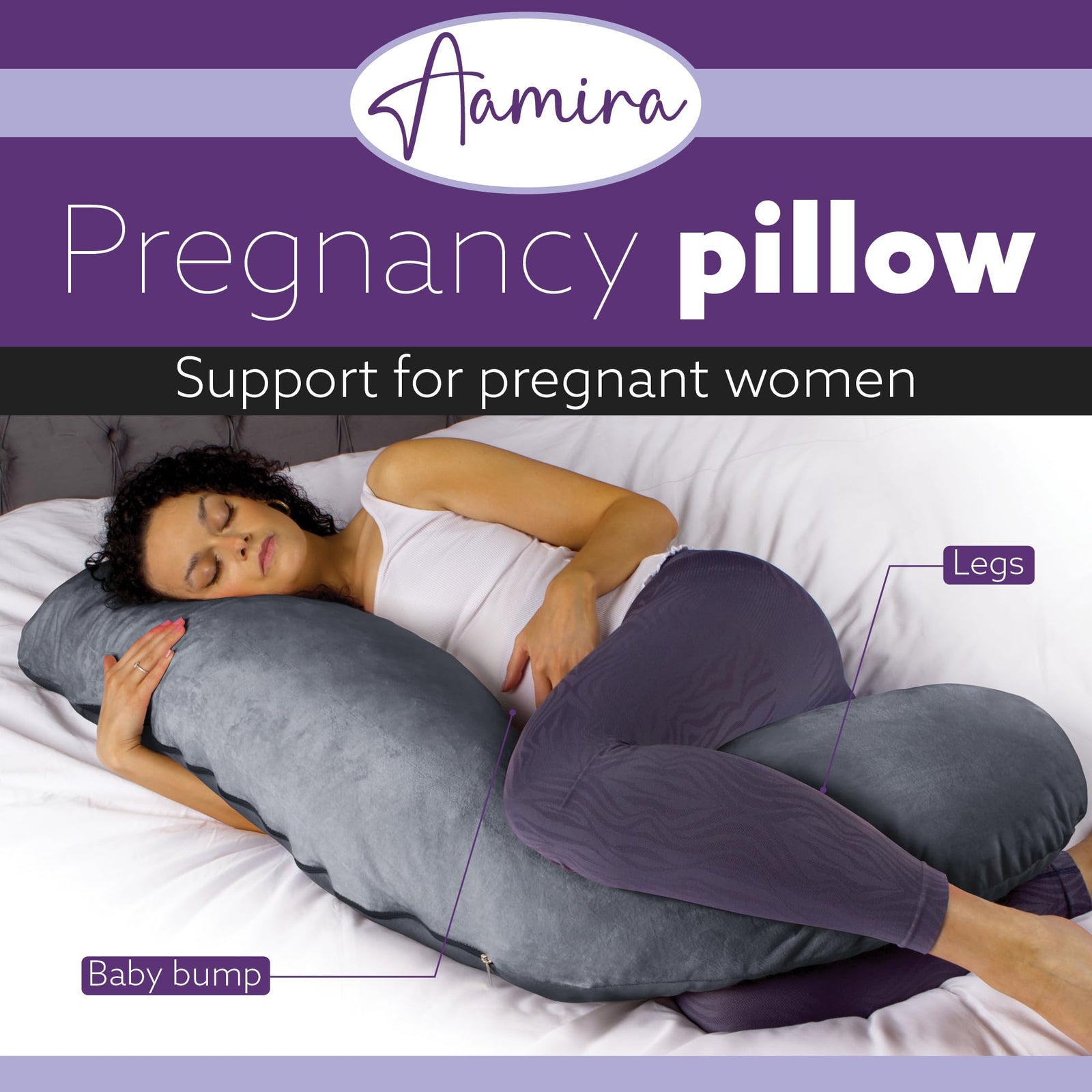 L Shaped Pregnancy Pillow, 145x25x20cm Shredded Memory Foam Full Body Maternity Cushion For Sleeping | J Shape | Dark Grey