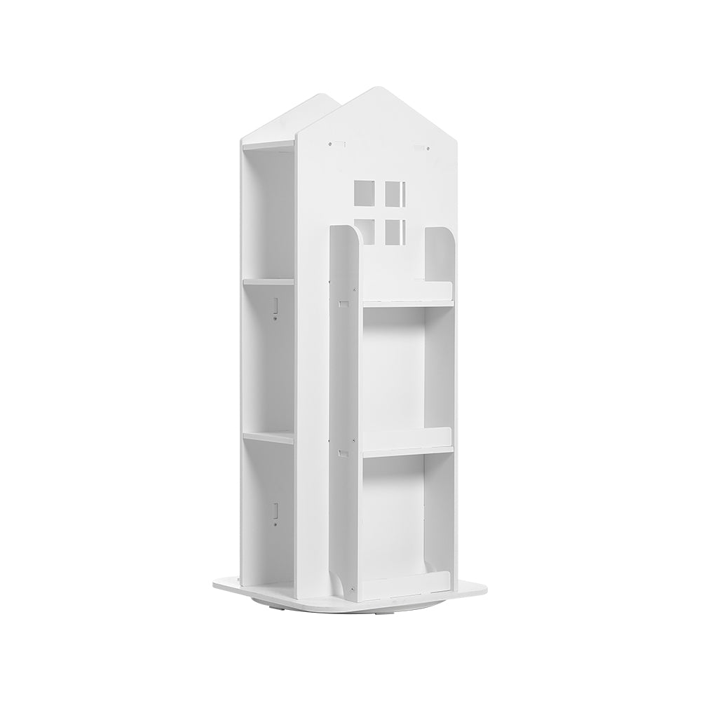 360°rotating Kids' Bookshelf Wooden House Frame Book Storage Organizer For Children | White