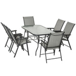 Outdoor Dining Set Steel Frames W/ 4 Chairs Coffee Table | 7 | Gray