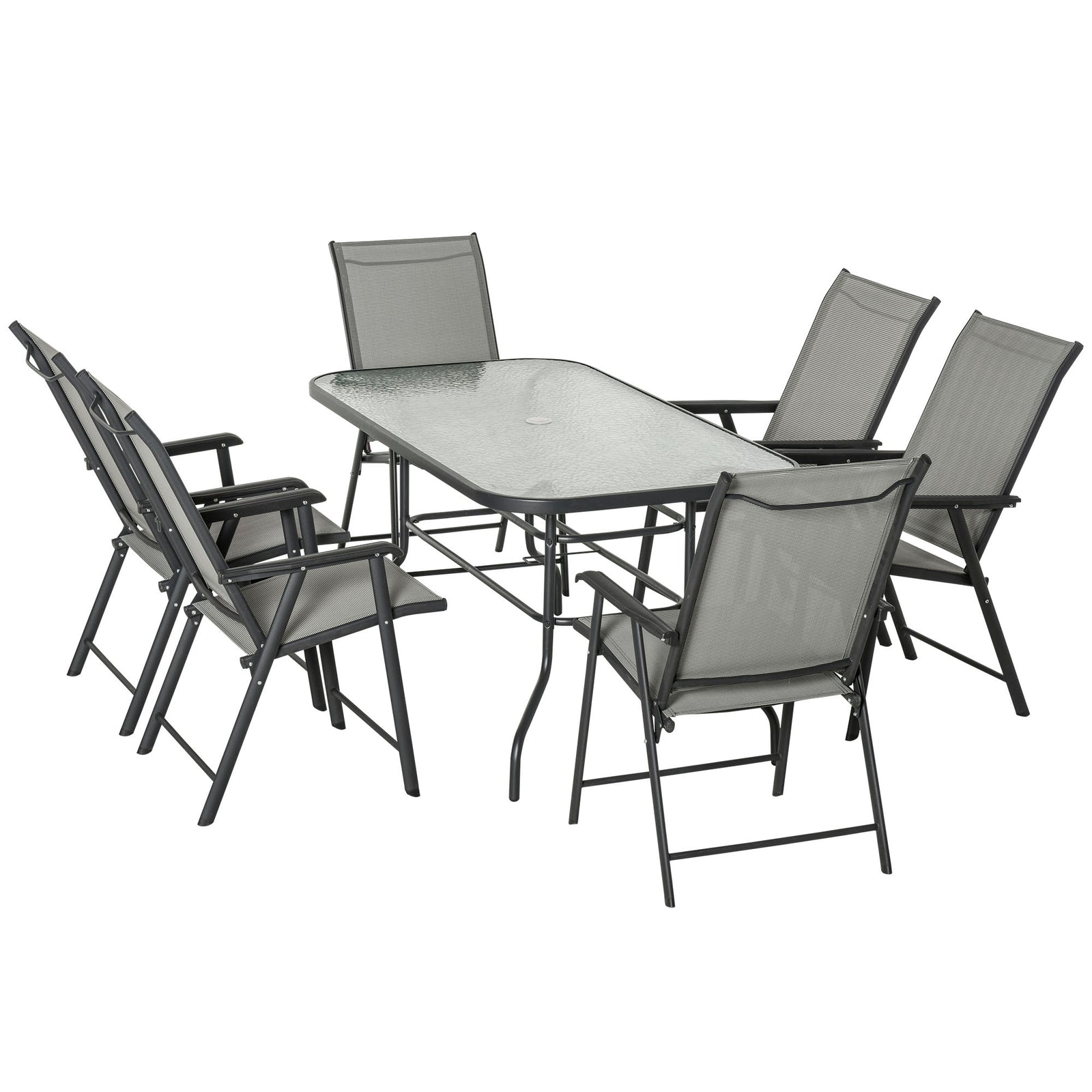 Outdoor Dining Set Steel Frames W/ 4 Chairs Coffee Table | 7 | Gray