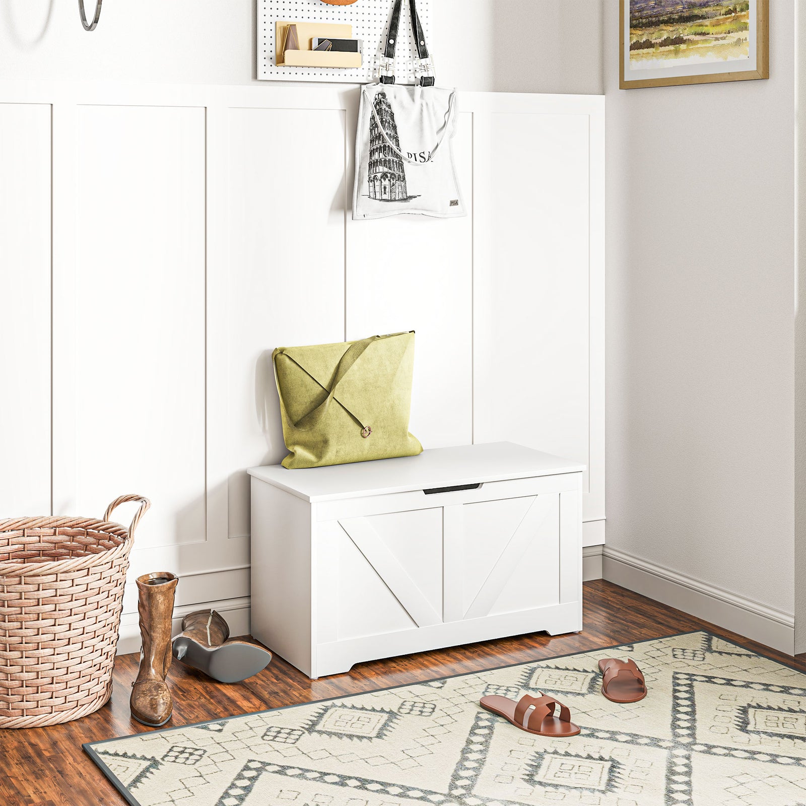 Storage Trunk For Living Room, With Safety Hinges 80cm | One Size | White