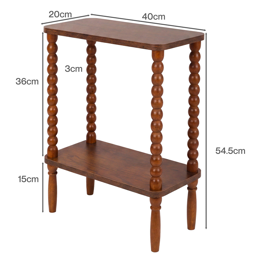 Levede Narrow Side Table 2 Tier Storage Mdf End Table Rubber Wood Legs Brown