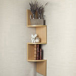 3/5-tier Wooden Floating Corner Shelf Wall Mounted Tiered Zigzag Corner Shelves | Small | Brown