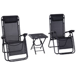 3pc Zero Gravity Chairs Sun Lounger Table Set W/ Cup Holders | Black