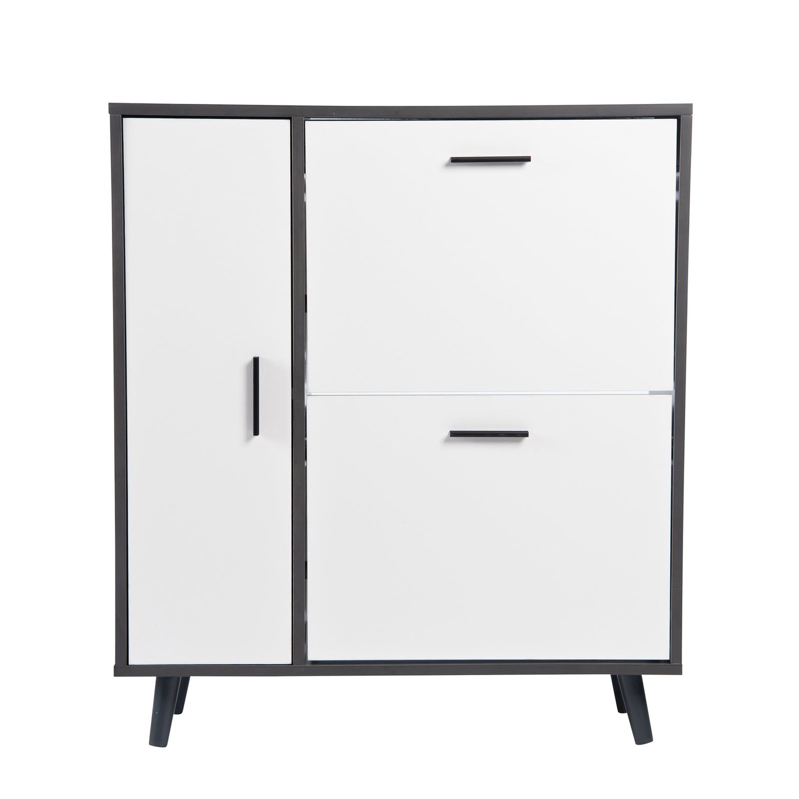 Greenhurst Shoe Storage Cabinet With Side Cupboard, Wooden Grey/White H86 X W75cm