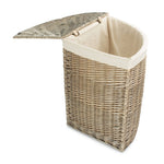 White Cotton Lined Antique Wash Wicker Corner Laundry Basket | Large | White