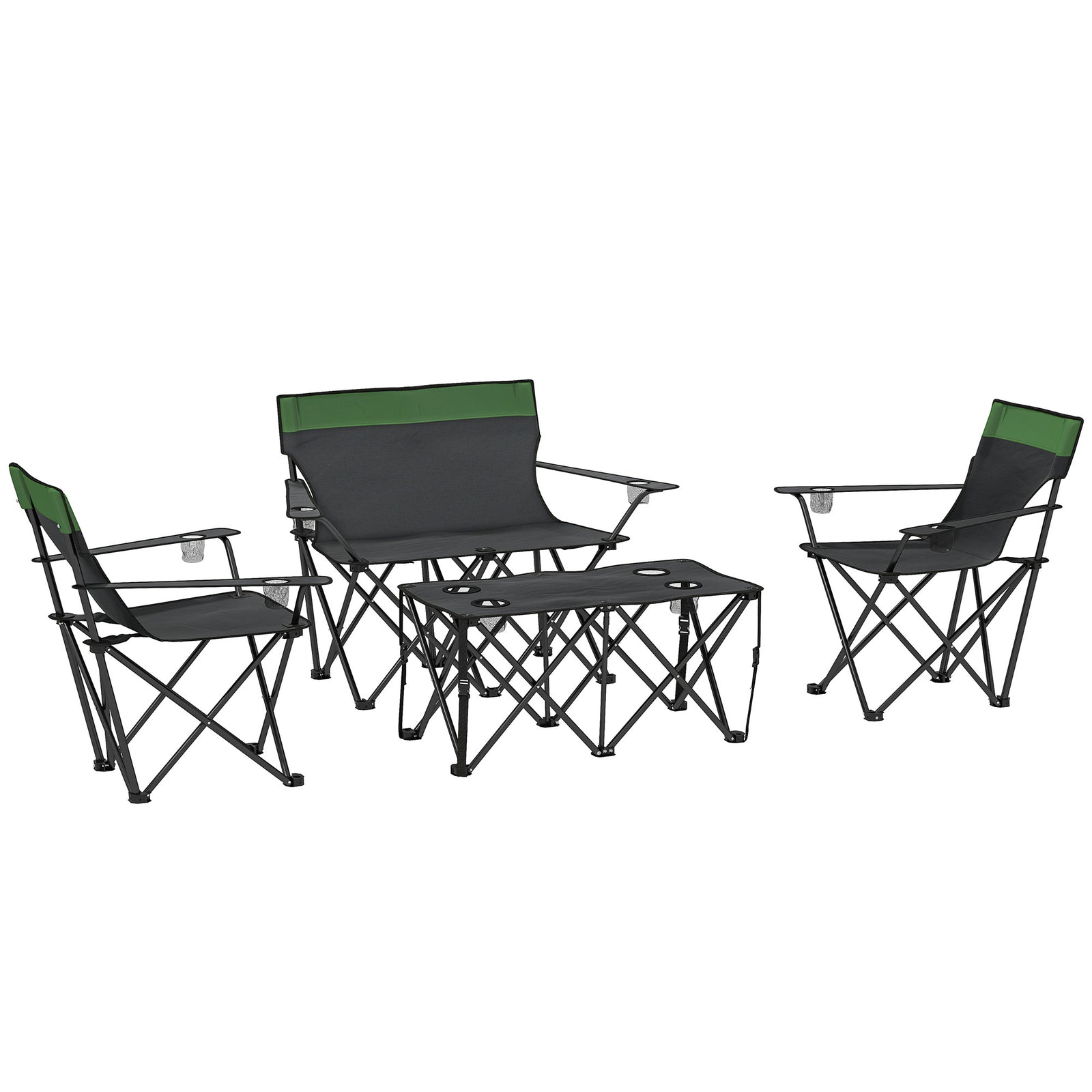4-piece Foldable Camping Table & Chairs Set, Olive Green