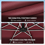 3 M Garden Cantilever Parasol With Solar Light, Rotation | Red