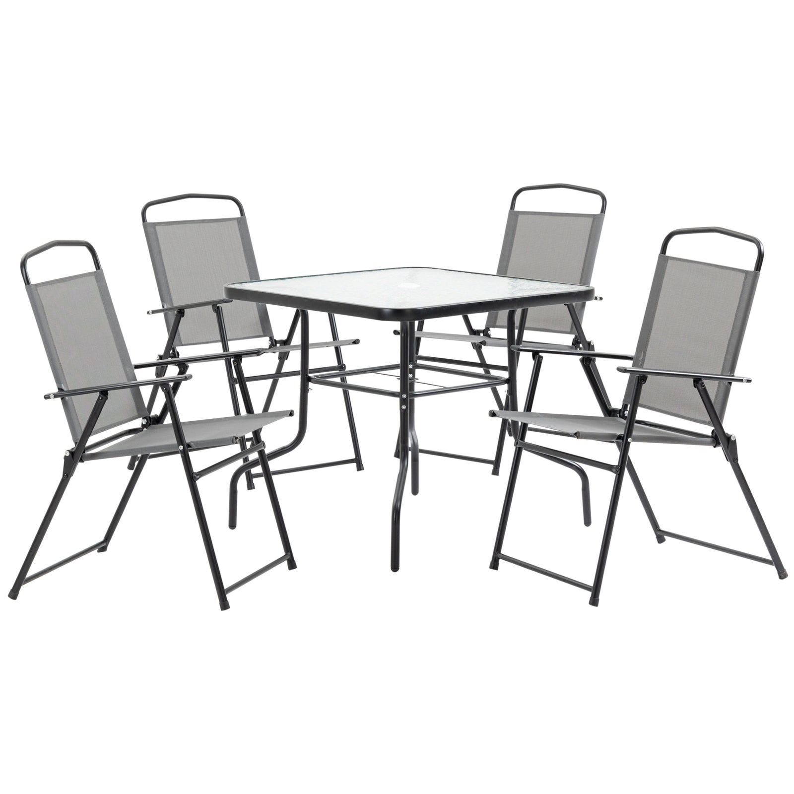 5 Piece Garden Set 4 Folding Chairs W/ Parasol Hole
