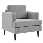 Mid-century Modern Single Sofa Chair – Linen Upholstery, High-density Foam, Walnut Legs, Comfortable Accent Chair | Light Grey