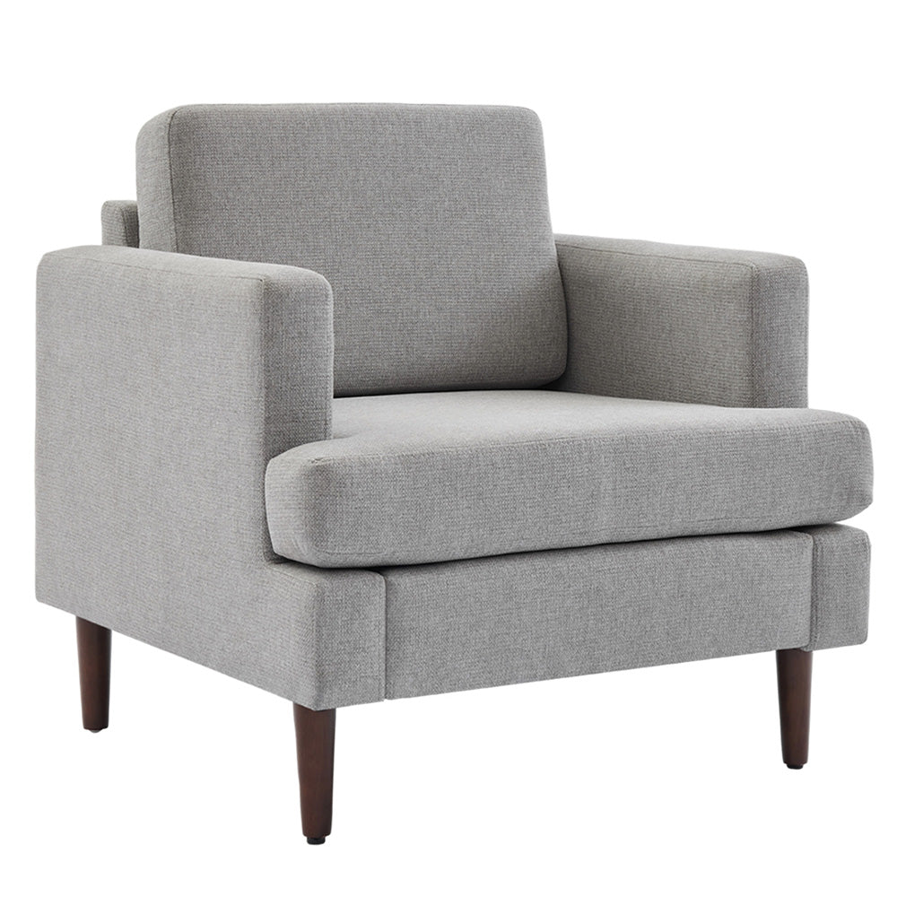Mid-century Modern Single Sofa Chair – Linen Upholstery, High-density Foam, Walnut Legs, Comfortable Accent Chair | Light Grey