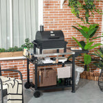 Outdoor Grill Cart, Foldable Table, 2 Wheels | Black