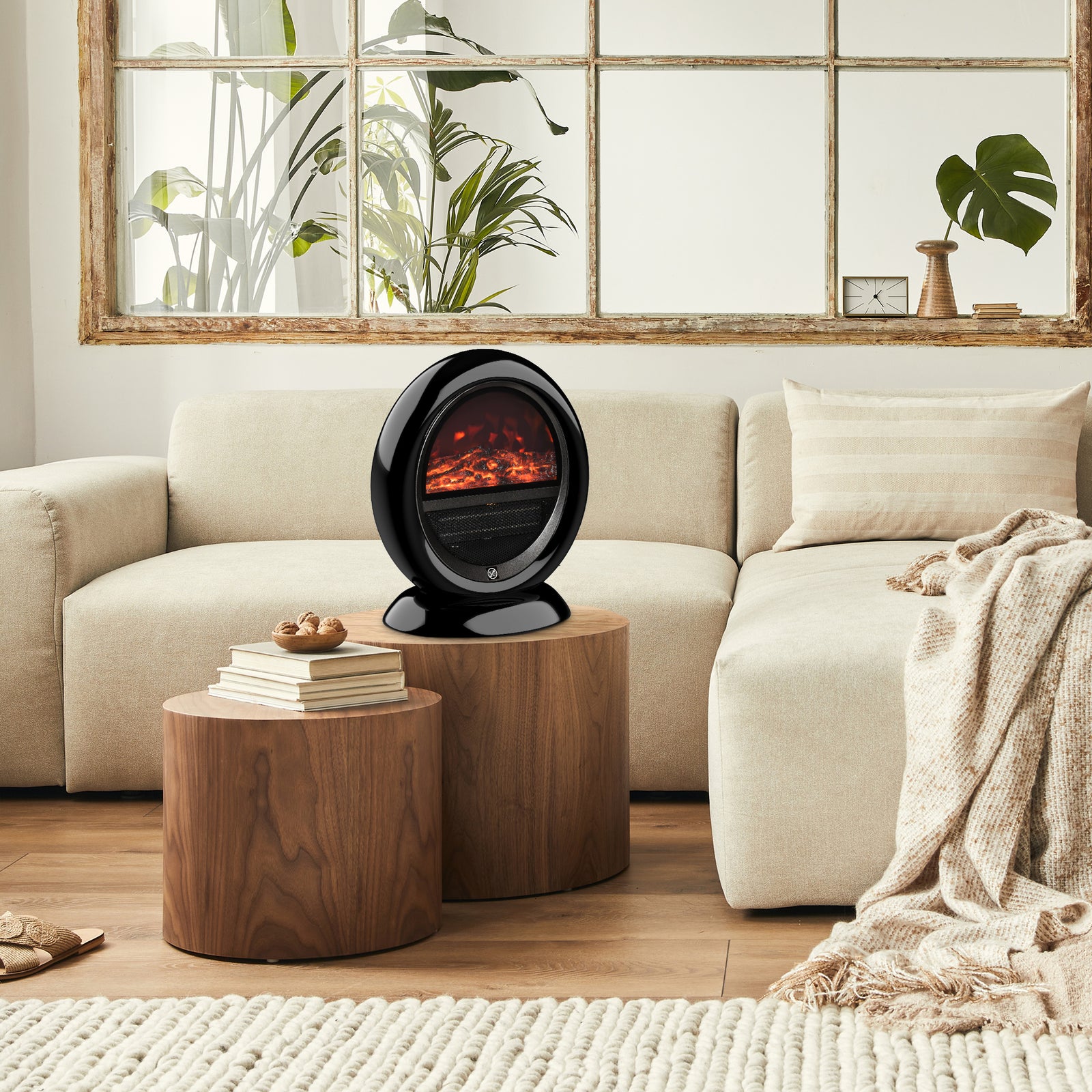 Table Top Electric Fireplace Heater With Led Flame Rotatable | One Size | Black