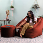 Natalia Velvet Armchair & Pouffe Set | Orange